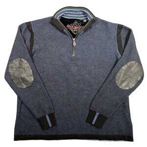 Robert Graham Wool 1/4 Zip Sweater With Blue Golf Preppy Elbow Patches